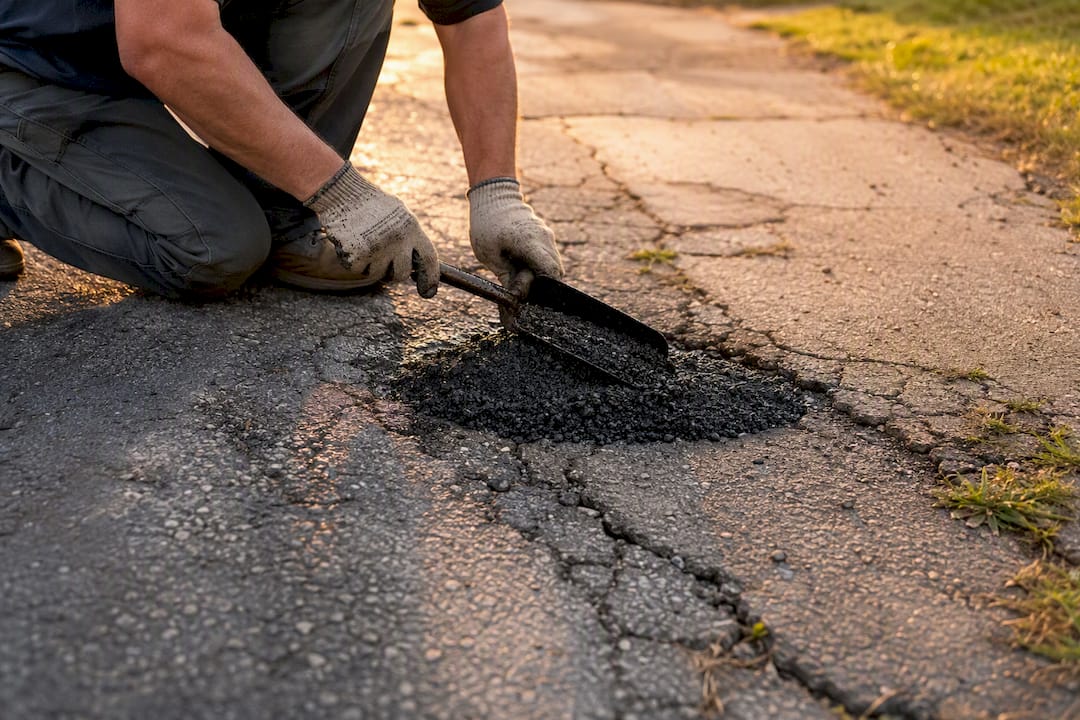 Manual pothole repair with cold patch material