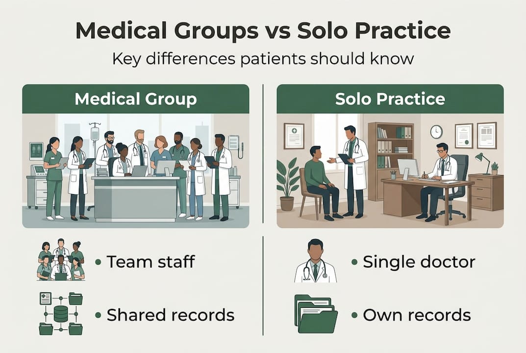 Infographic of medical group versus solo practice
