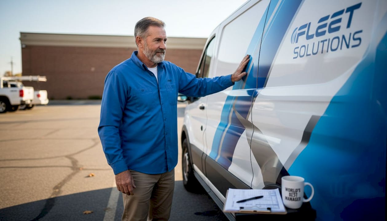 Fleet manager checks van color wrap