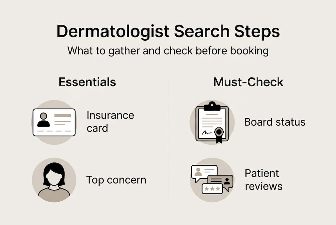 Infographic showing dermatologist search essentials