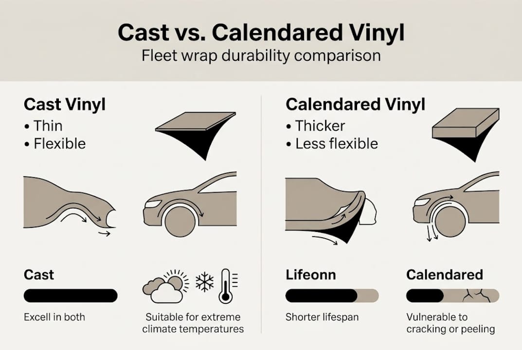 Infographic comparing cast and calendared vinyl