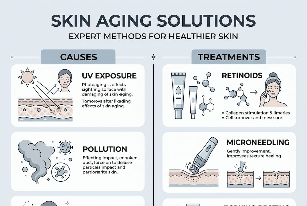 Infographic about skin aging causes and treatments