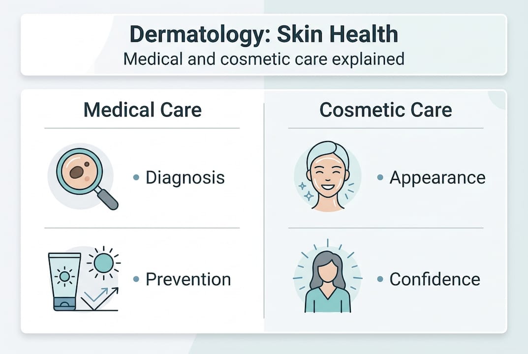 Infographic showing dermatology scope and care