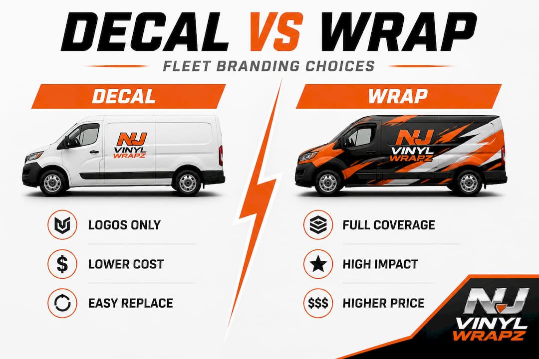 Infographic comparing decals and wraps for fleets