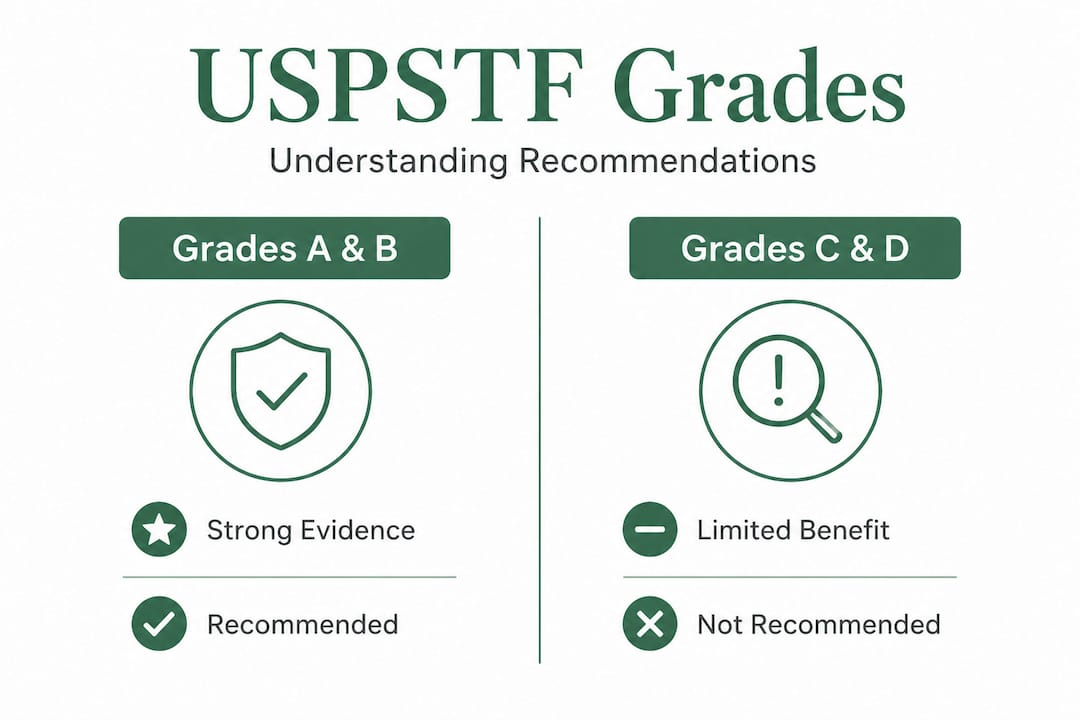 Infographic contrasting USPSTF A B versus C D grades