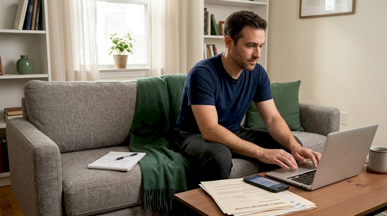 Man entering family health history at home