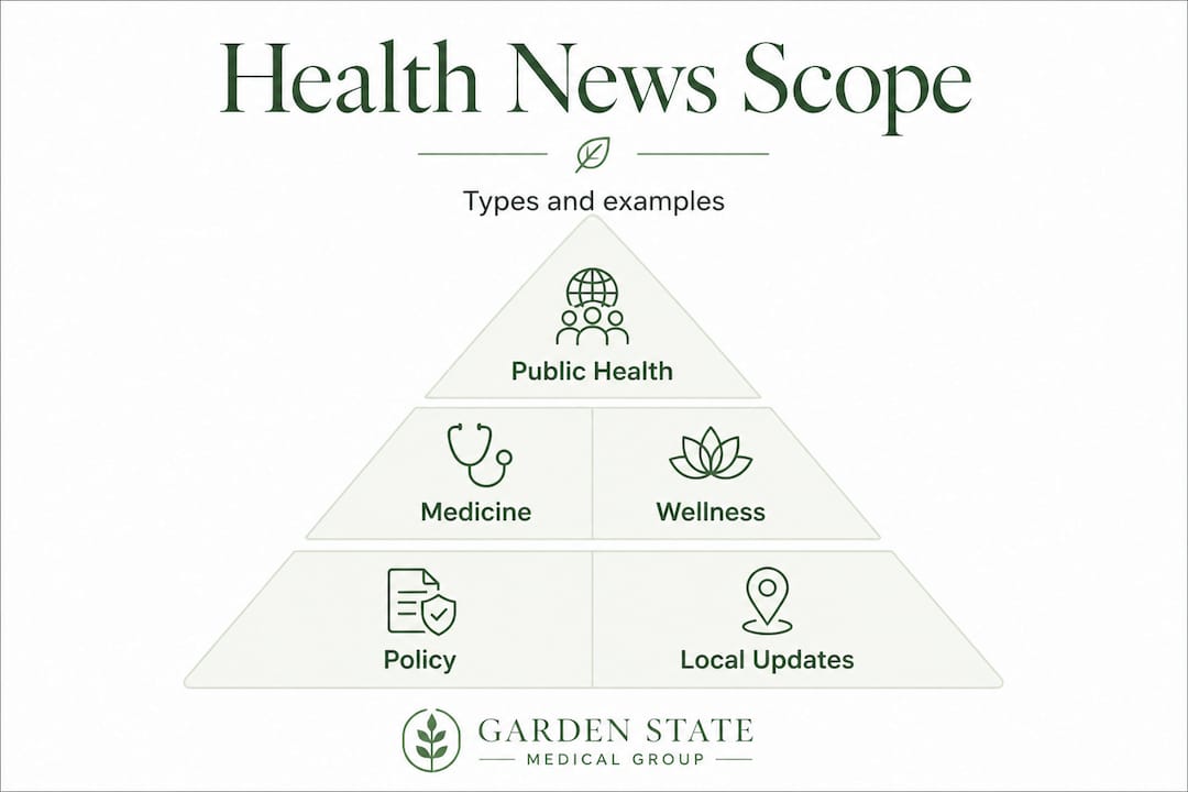 Infographic showing health news types hierarchy