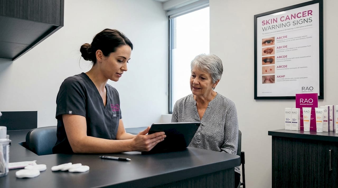 Dermatologist consulting patient on skin health