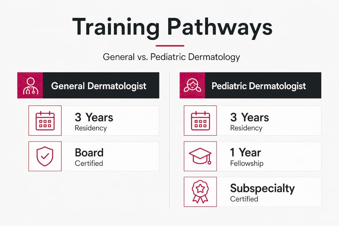Infographic comparing pediatric vs general dermatologist training