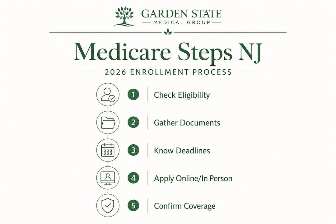 Infographic five-step Medicare enrollment process New Jersey