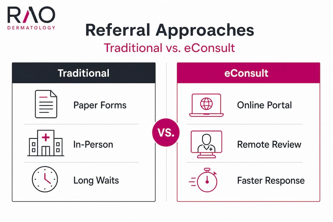 Infographic comparing traditional and eConsult referral methods