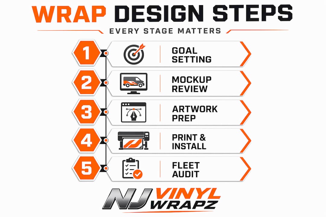 Infographic showing wrap design workflow steps