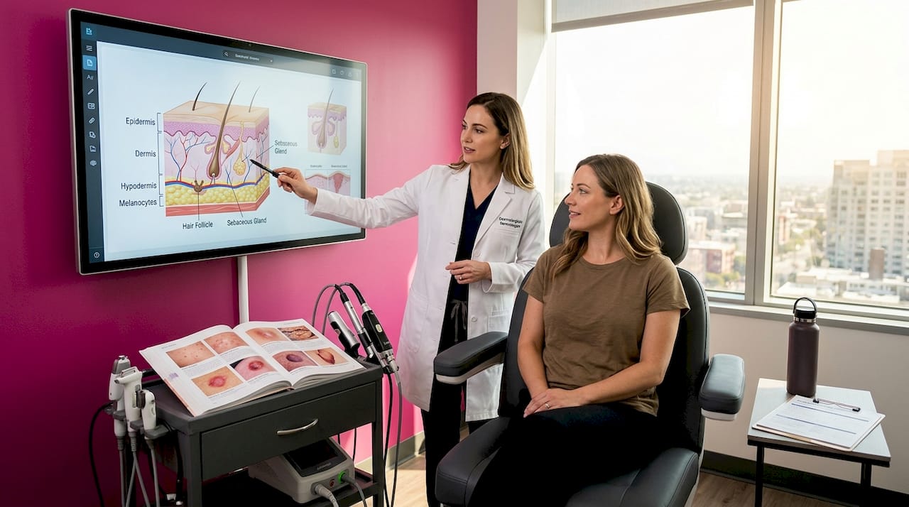 Dermatologist and patient review laser therapy options