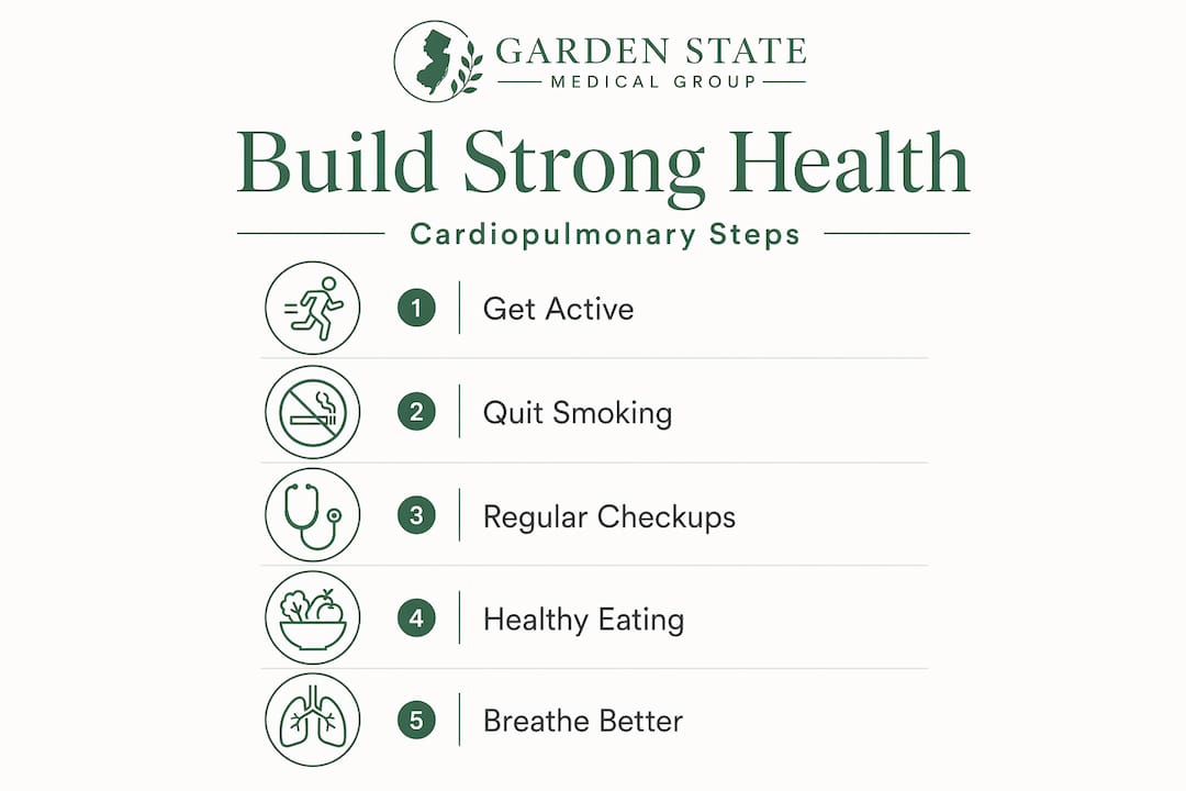Infographic listing steps for cardiopulmonary health