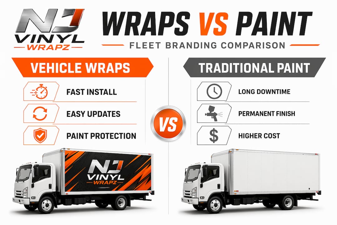 Infographic comparing vehicle wraps and paint for fleets