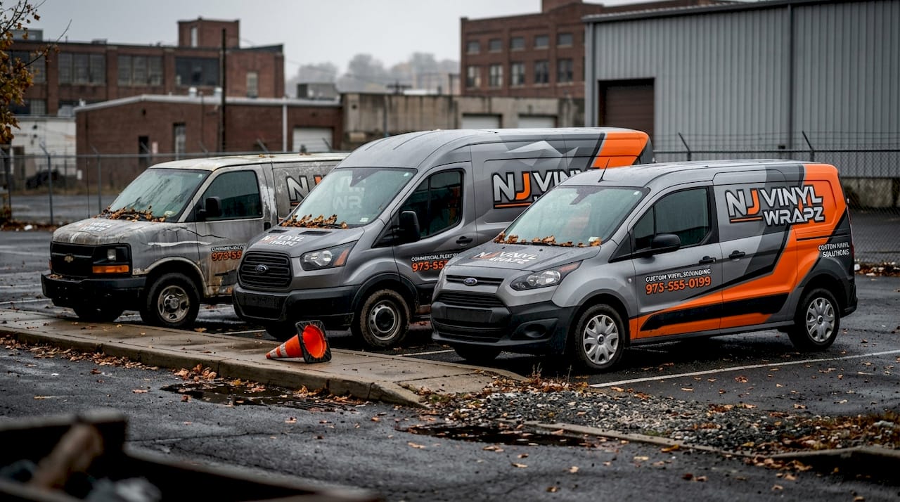 Fleet vans showing weathered and new wraps