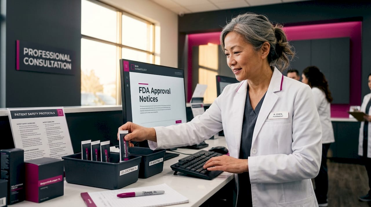 Pharmacist sorting new eczema treatment tubes