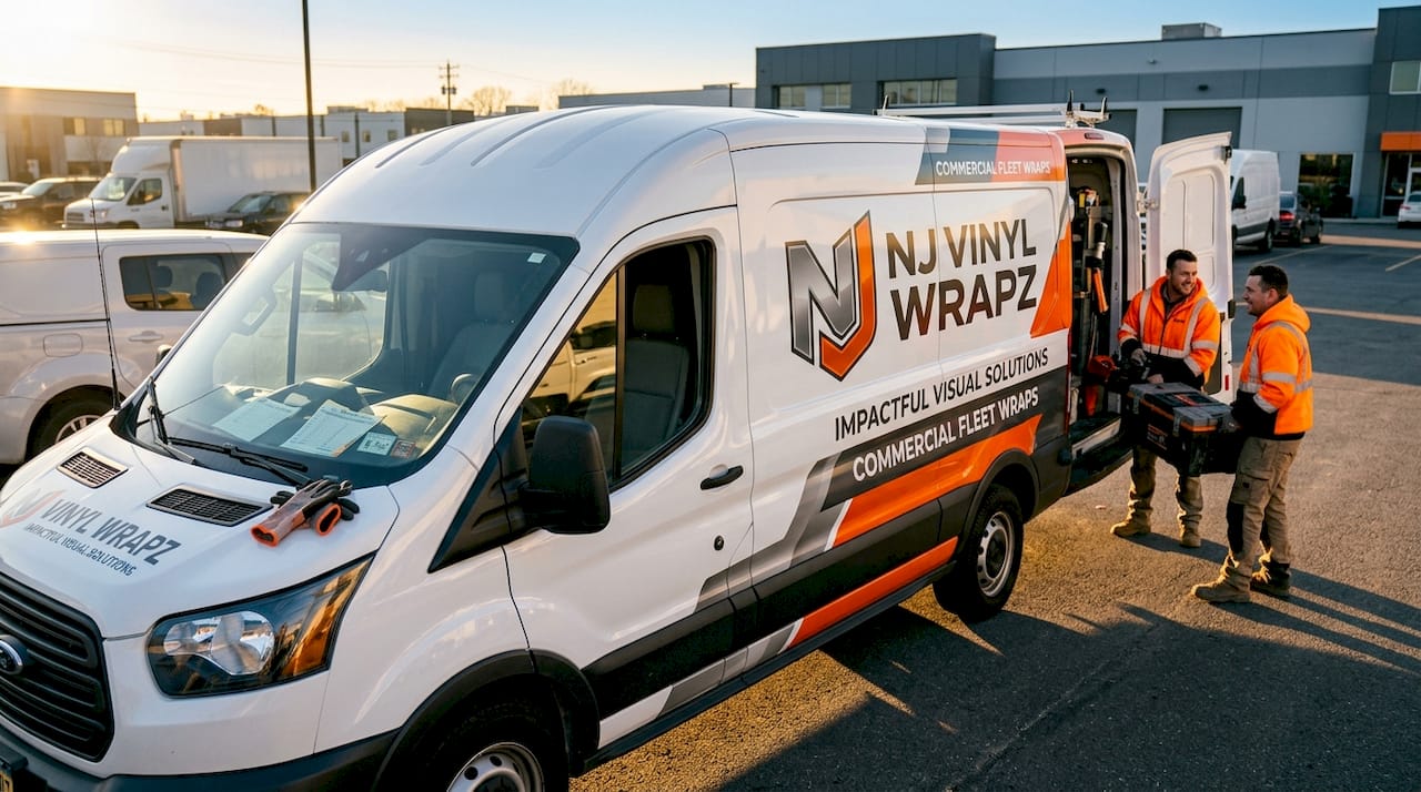 Branded fleet van with wrap in lot