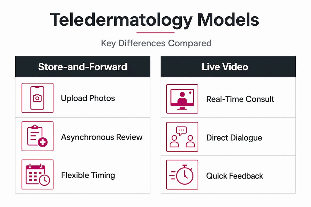 Infographic comparing store-and-forward vs live video teledermatology
