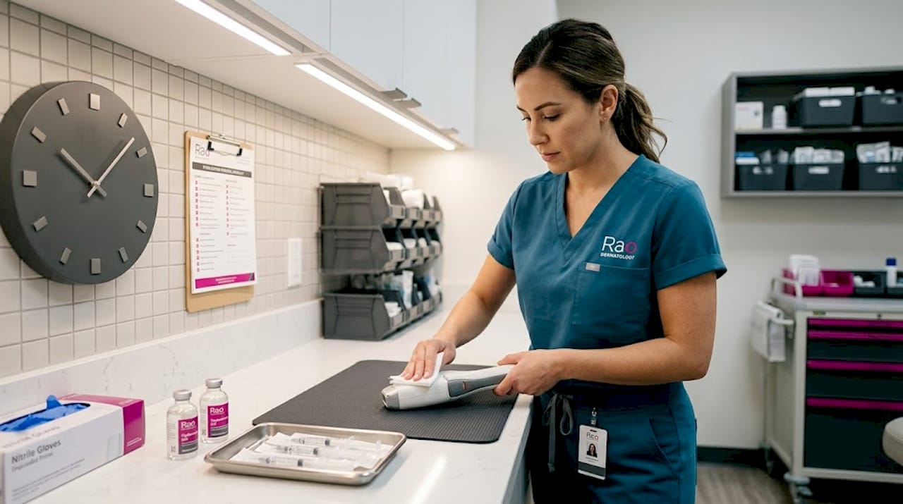 Nurse preparing non-surgical cosmetic tools