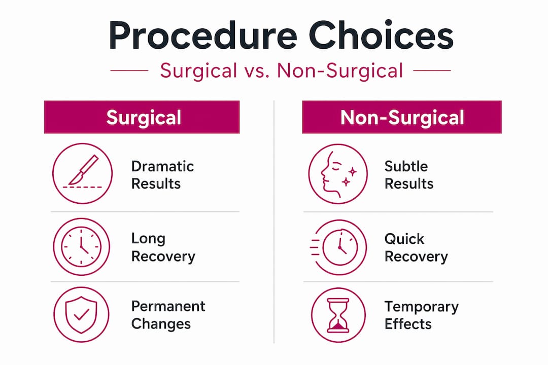 Infographic comparing surgical and non-surgical cosmetic procedures