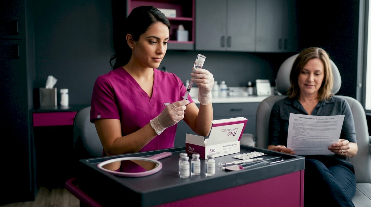 Nurse preparing injectable facial treatment