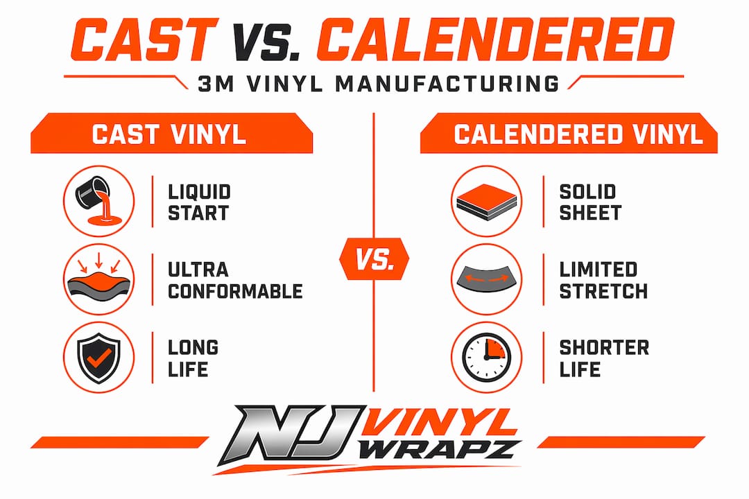 Infographic comparing cast and calendered vinyl types
