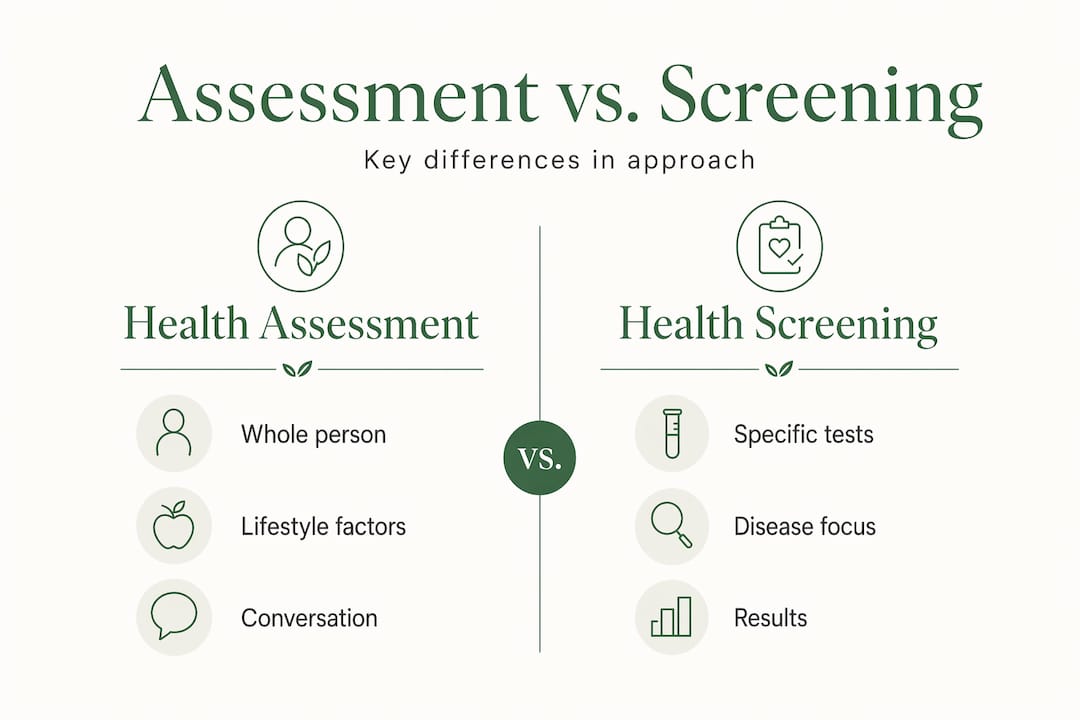 Infographic comparing health assessment and screening