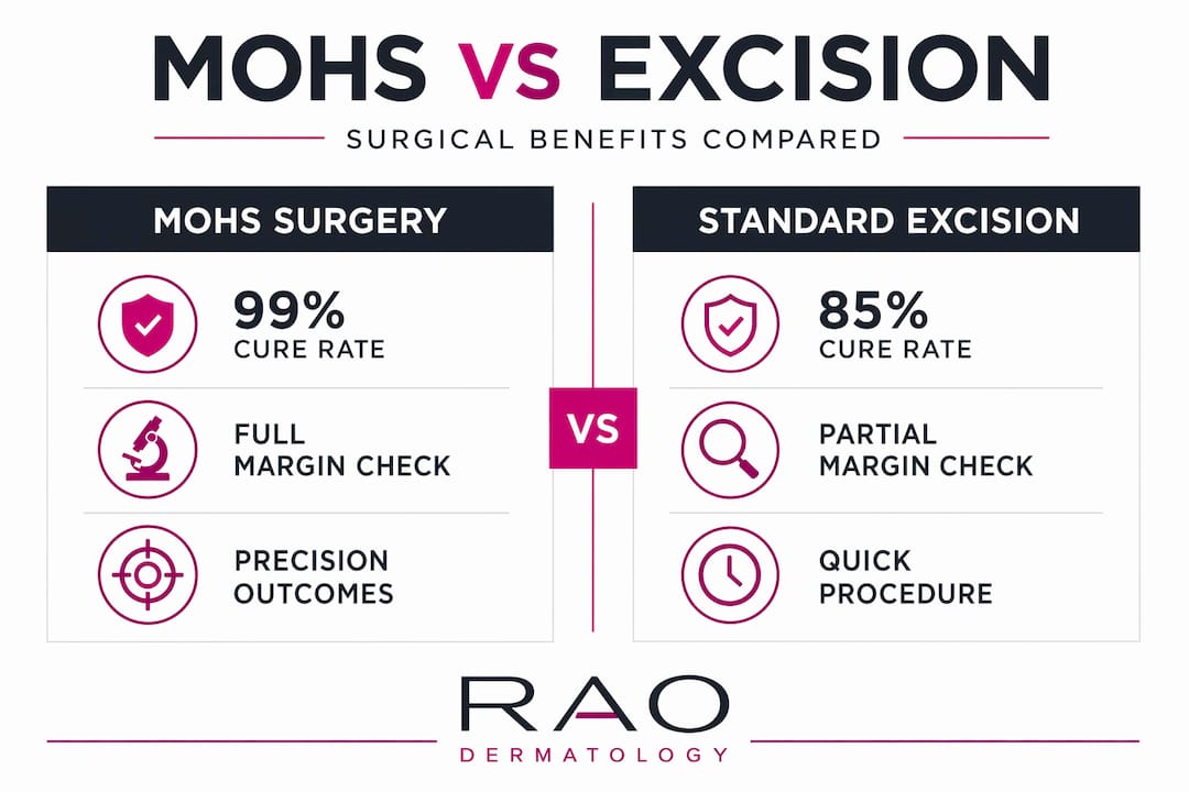 Infographic comparing Mohs and excision benefits
