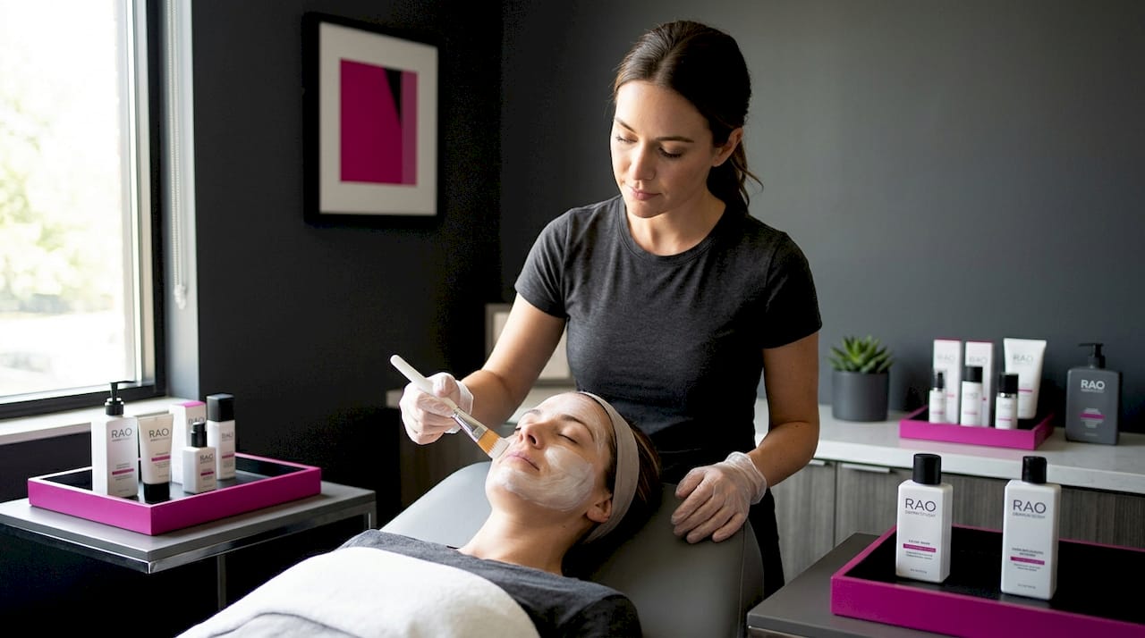 Esthetician performing facial on client