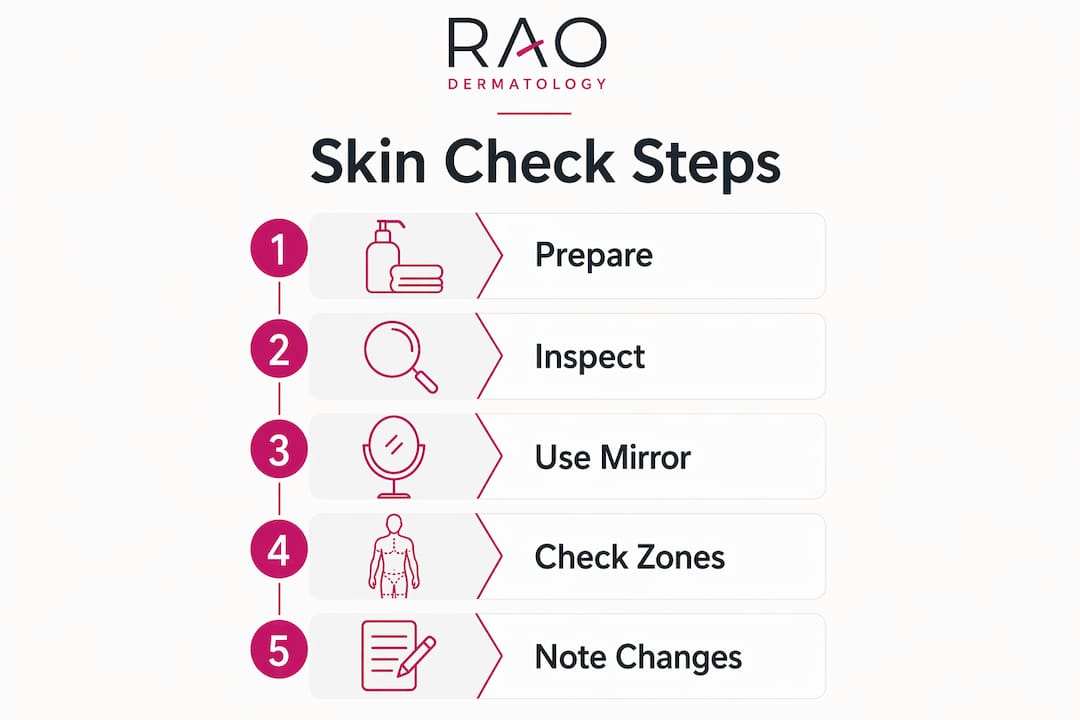 Infographic illustrating steps for at-home skin cancer check