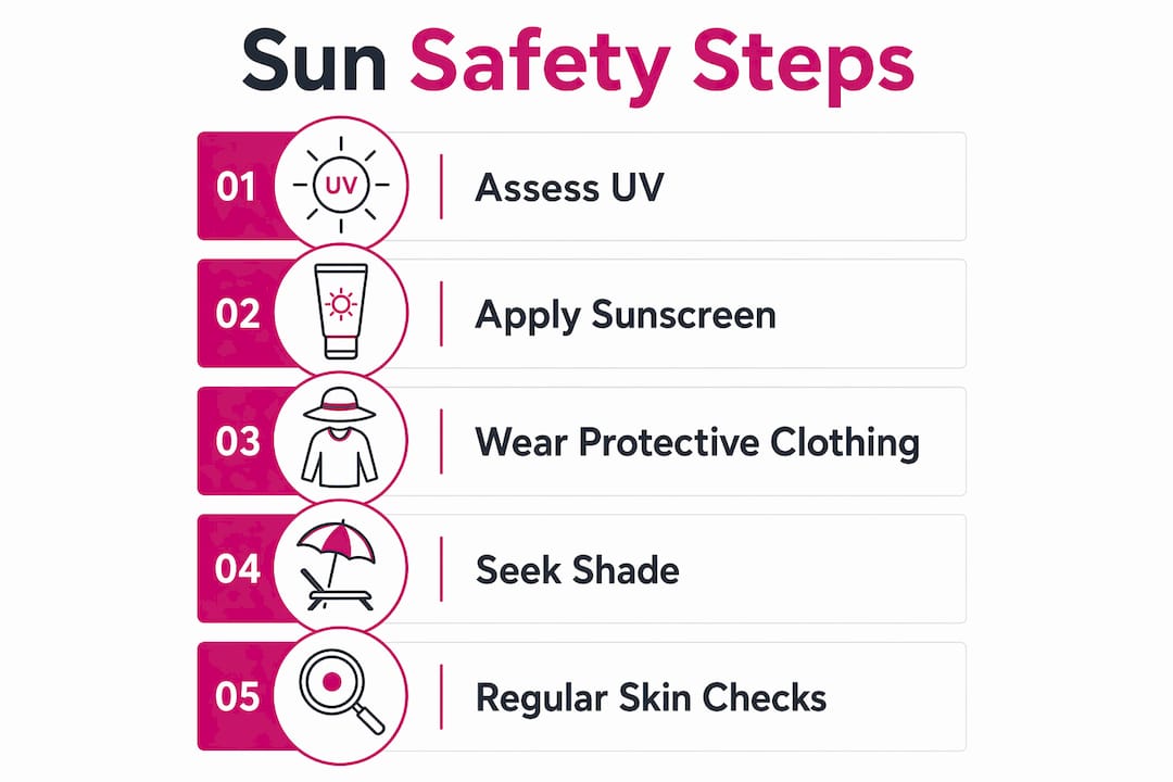 Infographic showing five steps of sun safety