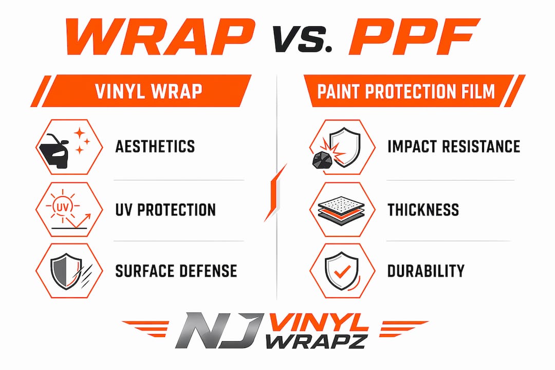 Infographic comparing vinyl wrap and paint protection film