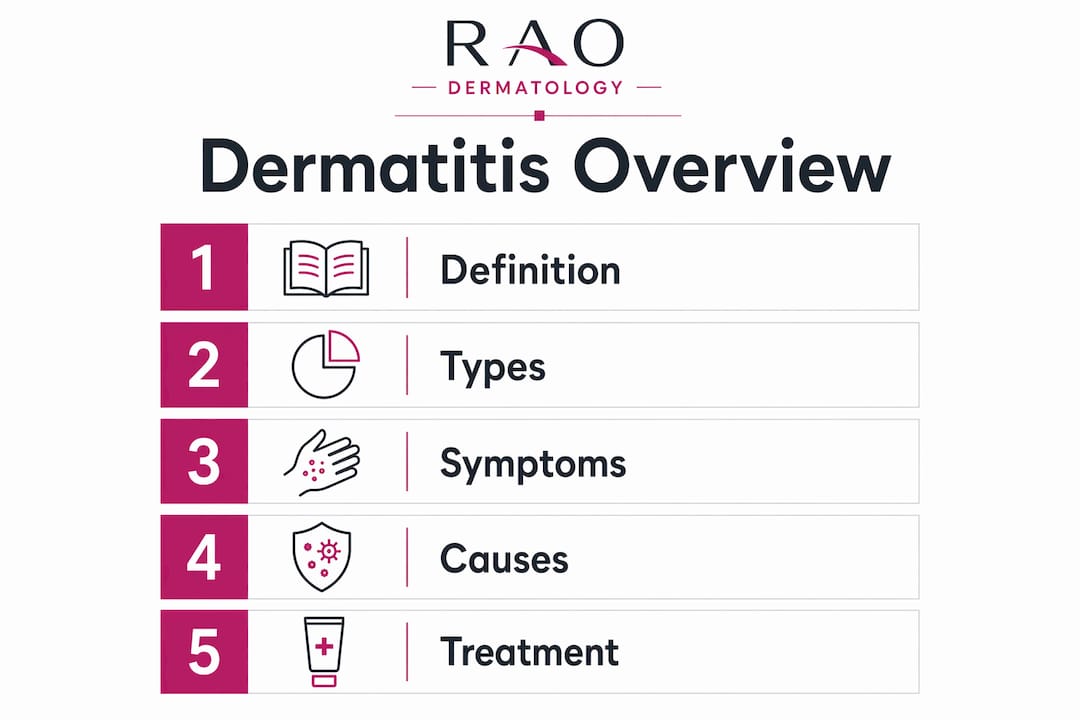 Infographic outlining dermatitis types and treatments