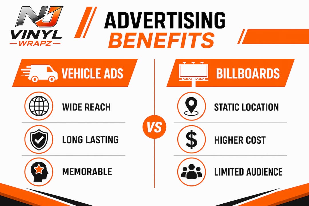 Infographic comparing vehicle ads and billboards benefits