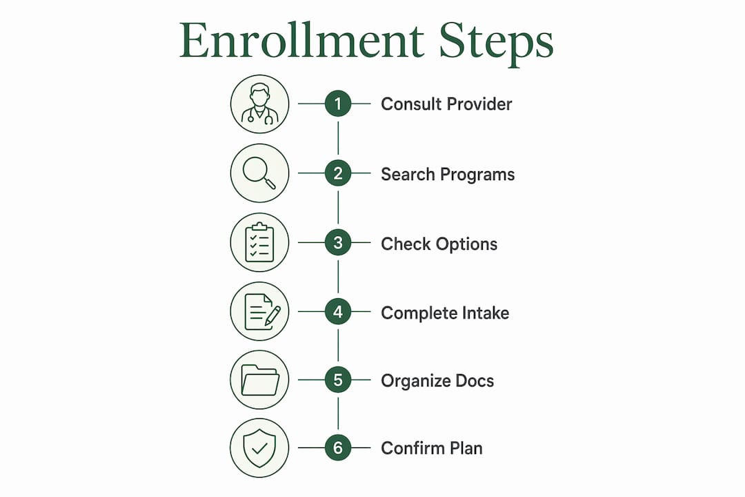 Infographic showing six steps for joining weight management programs