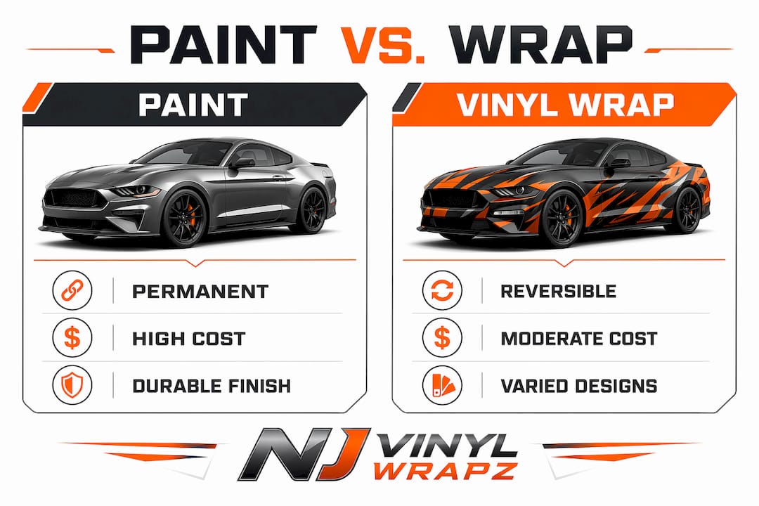 Infographic comparing paint and vinyl wrap options