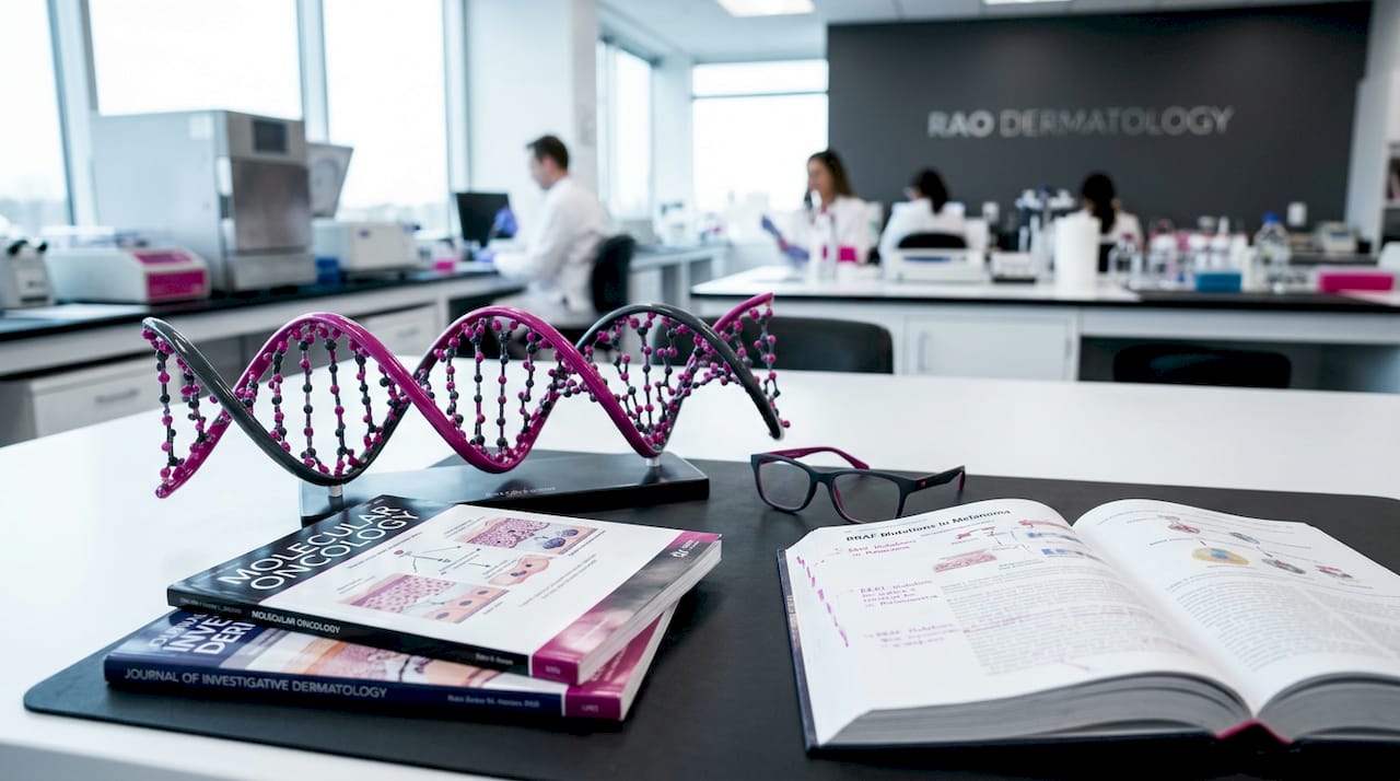 Close-up of DNA model on scientist's desk