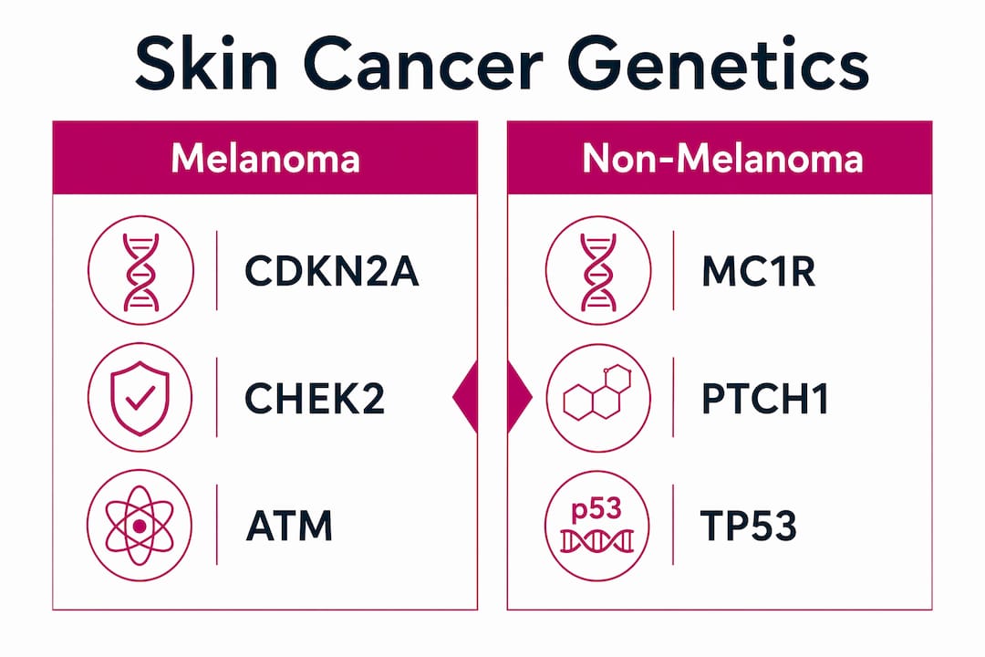 Infographic comparing genetic risks by skin cancer type