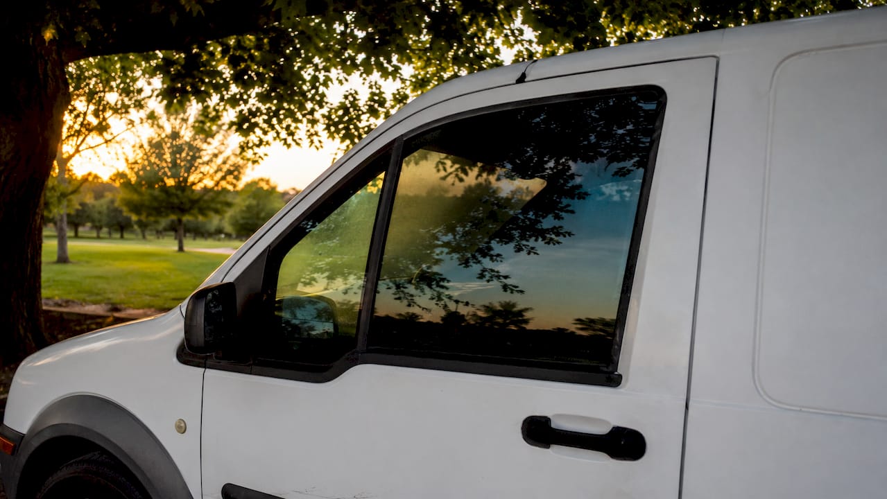 Tinted commercial van window reducing heat