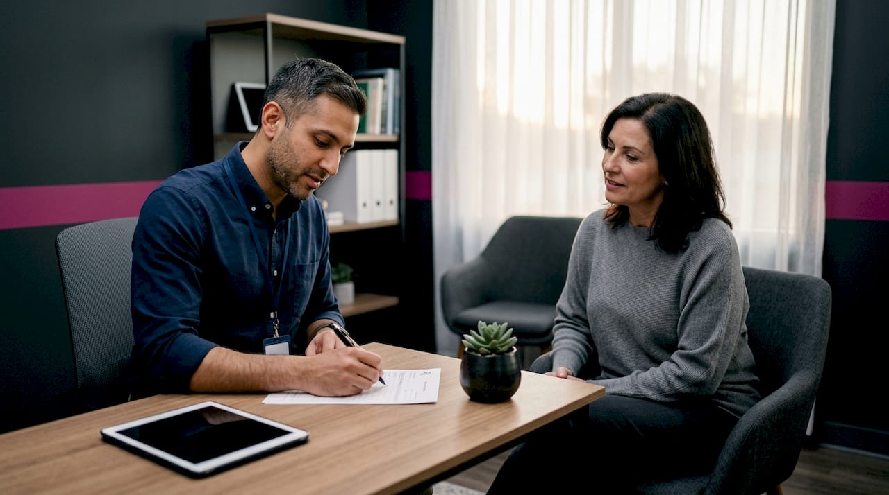 Primary care doctor completing dermatology referral