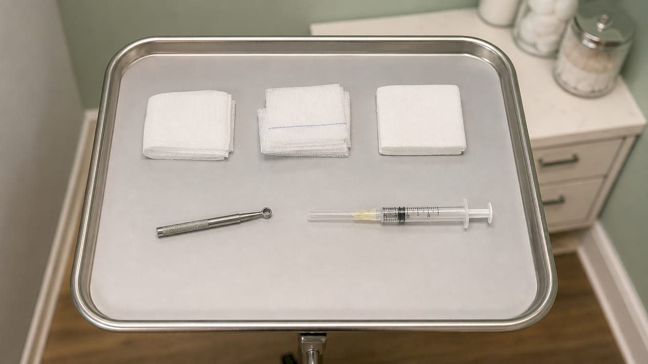 Punch biopsy tools arranged neatly on clinical tray