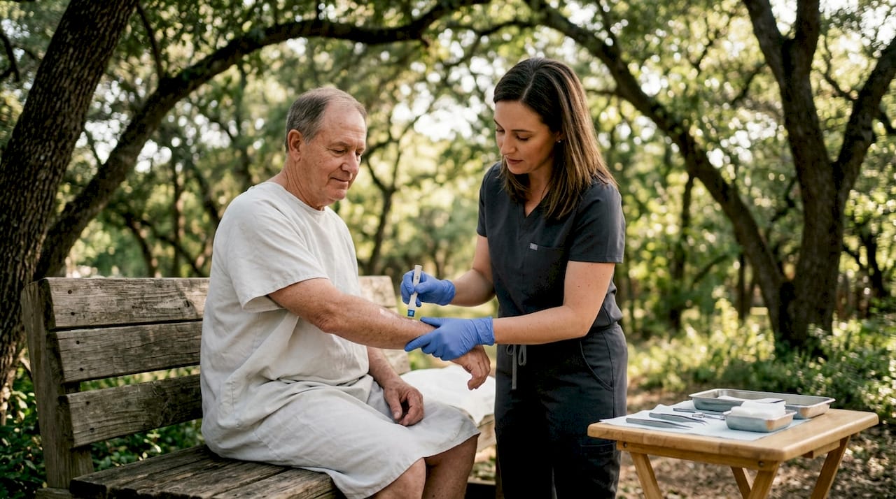 Dermatologist performing skin biopsy on patient's arm