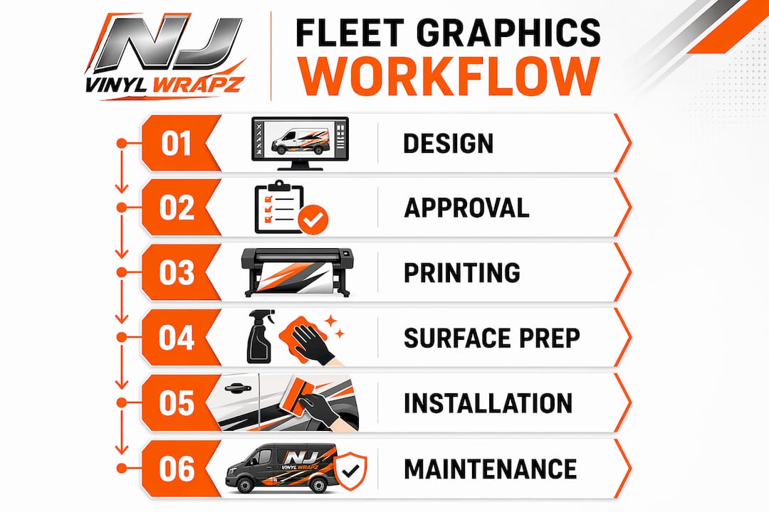Infographic depicting step-by-step fleet graphics workflow