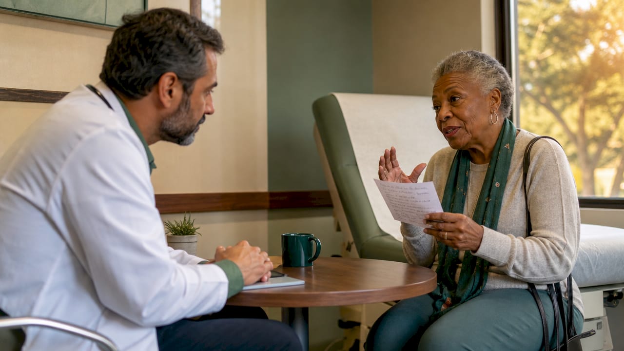Doctor listening to patient symptoms in clinic