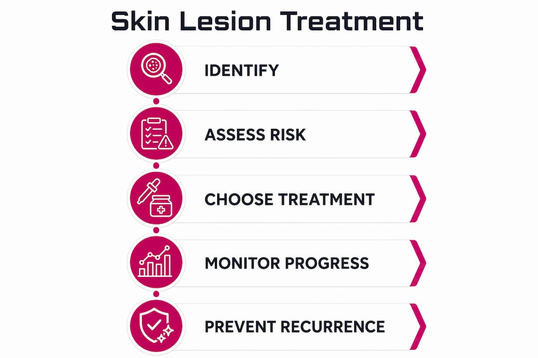Infographic illustrating steps of skin lesion treatment