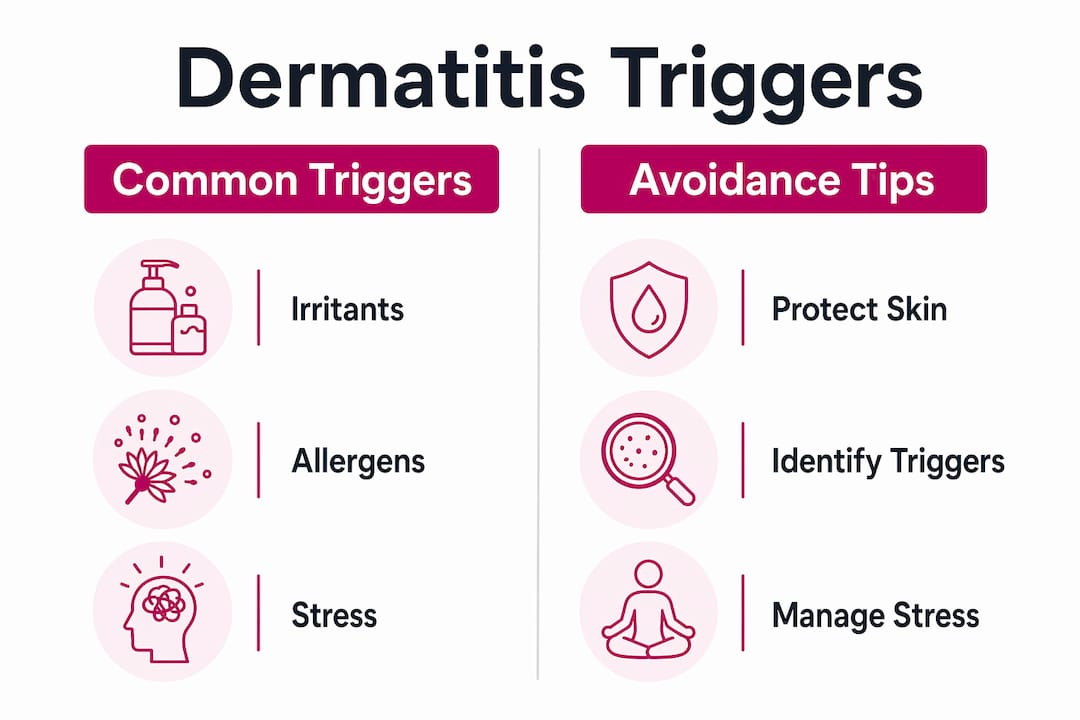 Infographic highlighting dermatitis triggers and avoidance strategies