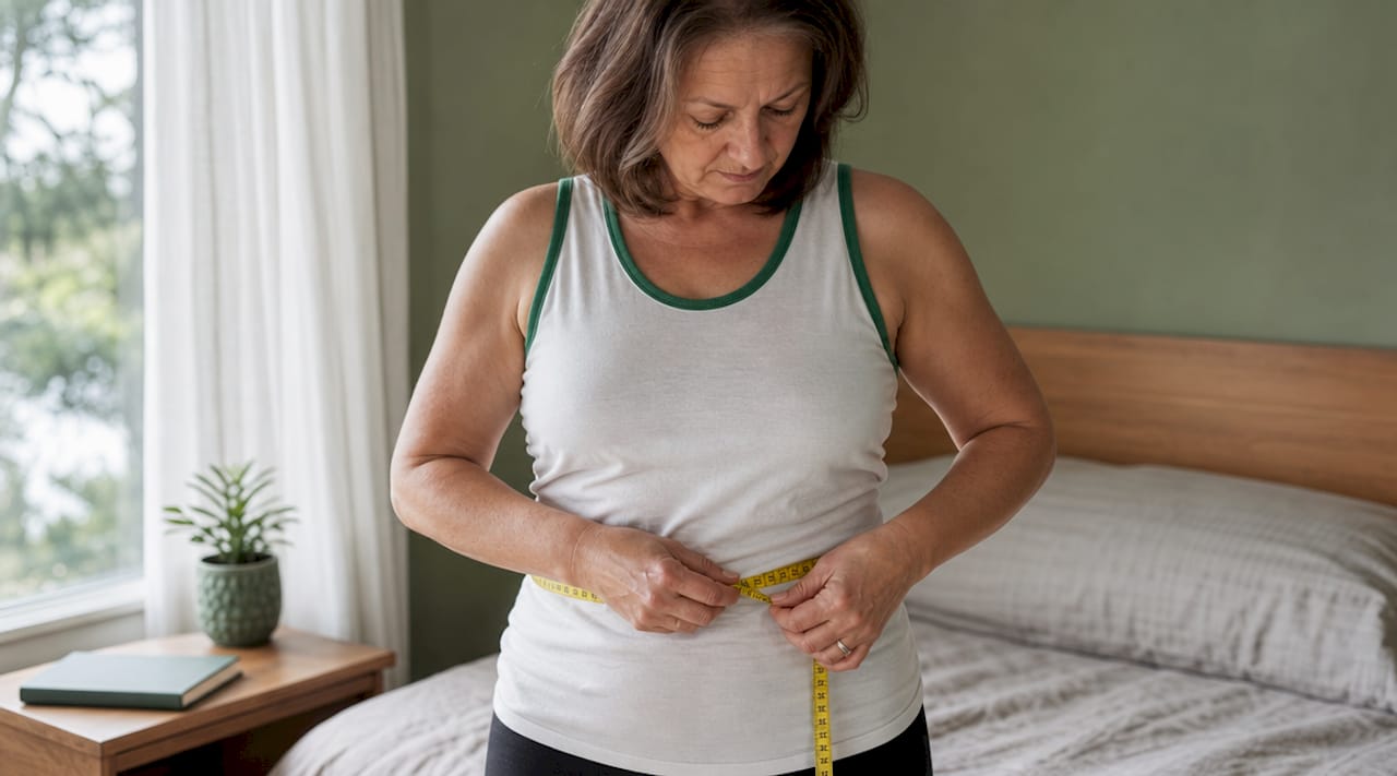Hands measuring waist with tape measure