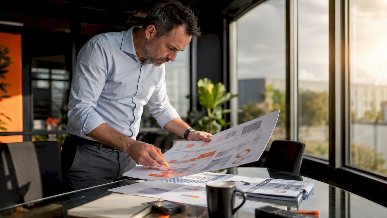 Analyst reviewing advertising cost charts