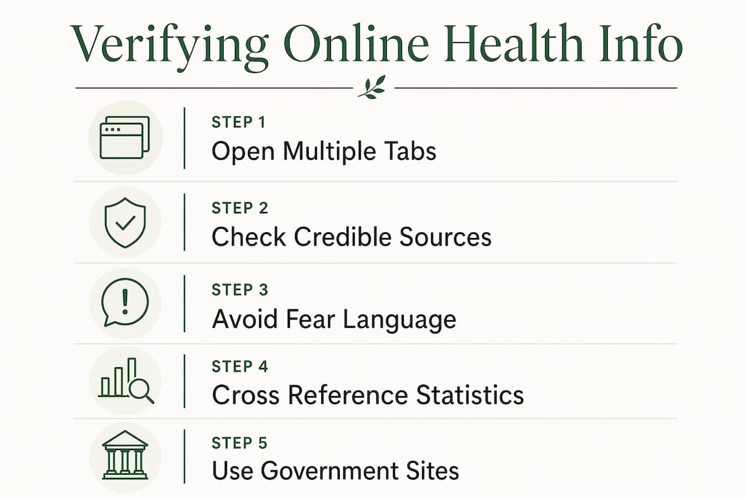 Infographic illustrating steps to verify health information online